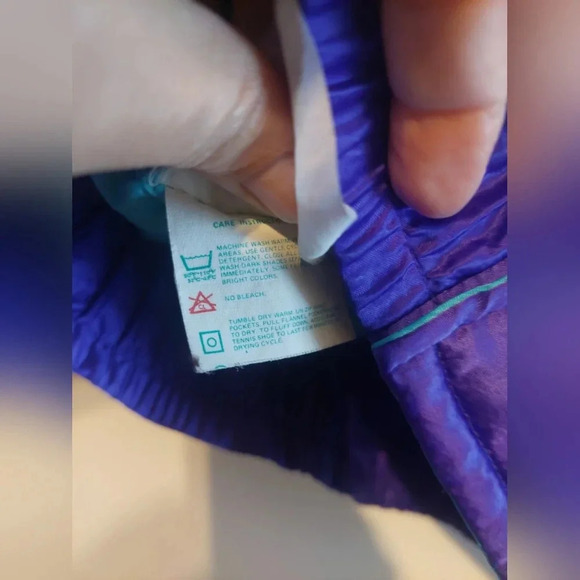 Obermeyer Vintage 80s Retro Purple/ Blue Colorblock Down Puffer Satin Jacket Ski - Picture 11 of 11